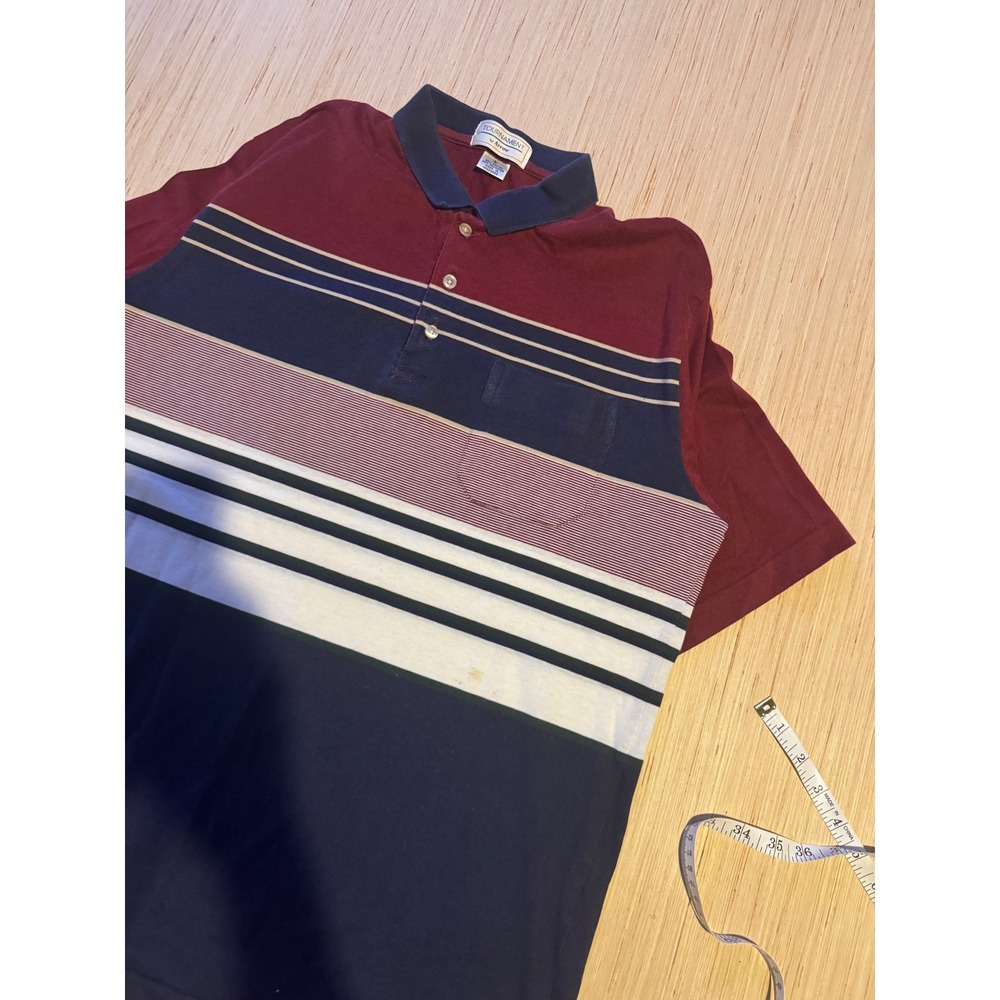 Tournament by Arrow Mens Polo Shirt Large Short Sleeve Striped Burgundy Navy 44